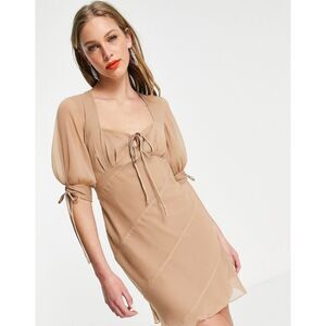 ASOS Design Tan Sheer Layered Dress - Size 6 US Y2K fairy romantic
